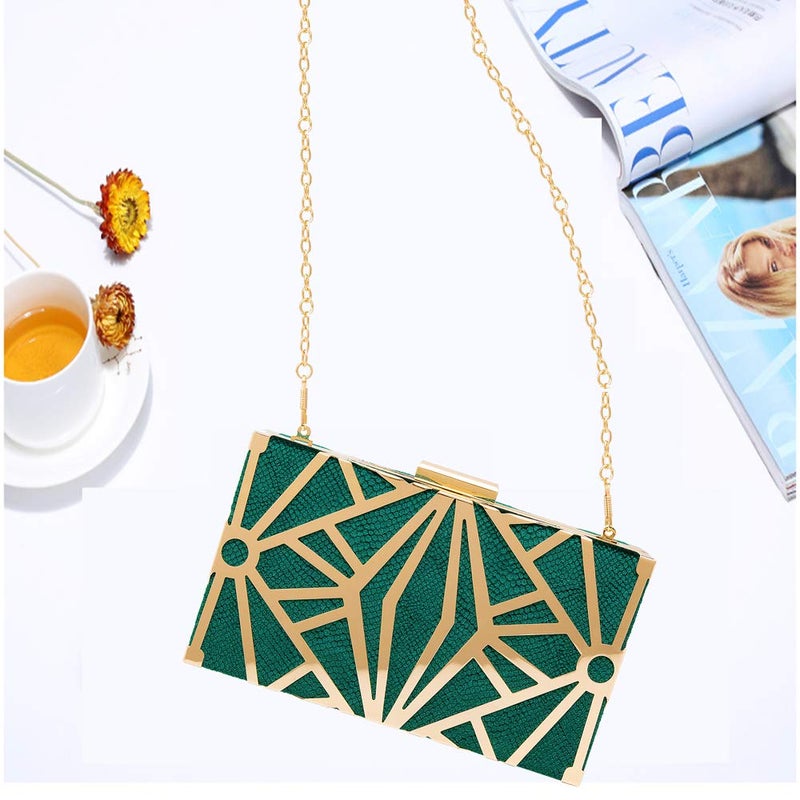 CARIEDO Women Evening Bag Elegant Clutch Purse Exquisite Velvet Metal Hollow out Handbags Prom Wedding Party (Green) - Image 3